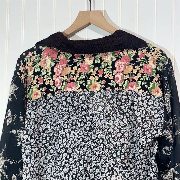 VTG Express 90s Patchwork Blouse Sheer Floral Polka Dot Grunge Indie Sleaze S - Picture 4 of 10